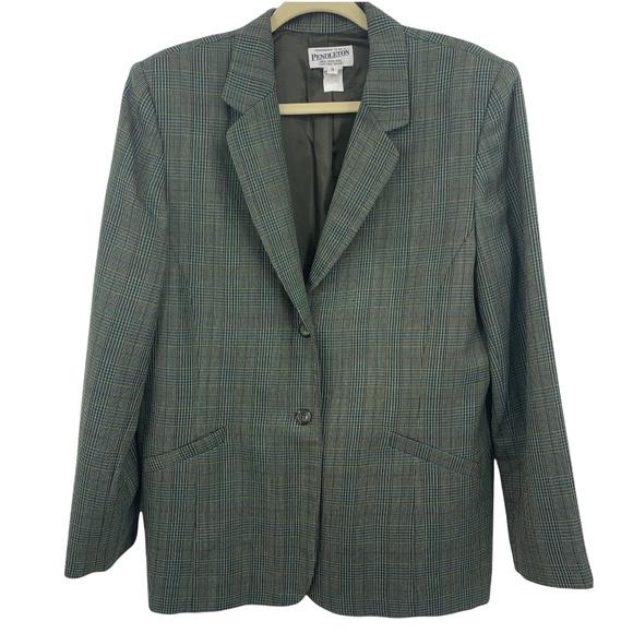 Pendleton Jackets & Blazers - VTG Pendleton Olive Green Plaid Virgin Wool Blazer Sz 16